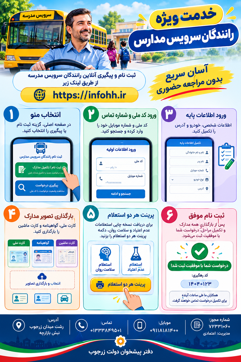 راهنمای ثبت نام آنلاین رانندگان سرویس مدارس